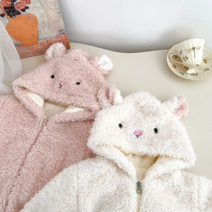 Baby Kids Girls' Fluffy Cartoon Pattern Hooded Coat