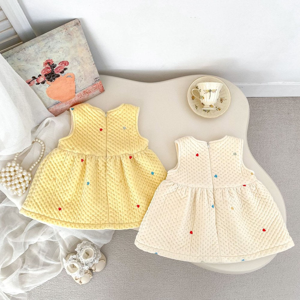 Baby Kids Girls Hearts Pattern Sleeveless Wear-Outside Thick Dress Vest