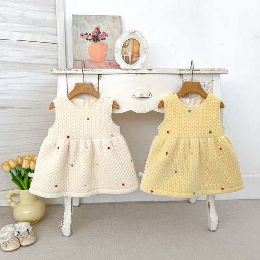 Baby Kids Girls Hearts Pattern Sleeveless Wear-Outside Thick Dress Vest