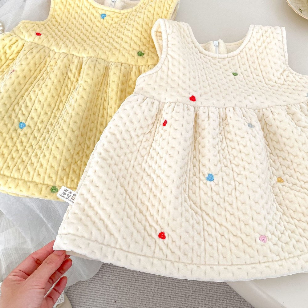 Baby Kids Girls Hearts Pattern Sleeveless Wear-Outside Thick Dress Vest