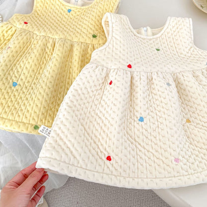 Baby Kids Girls Hearts Pattern Sleeveless Wear-Outside Thick Dress Vest
