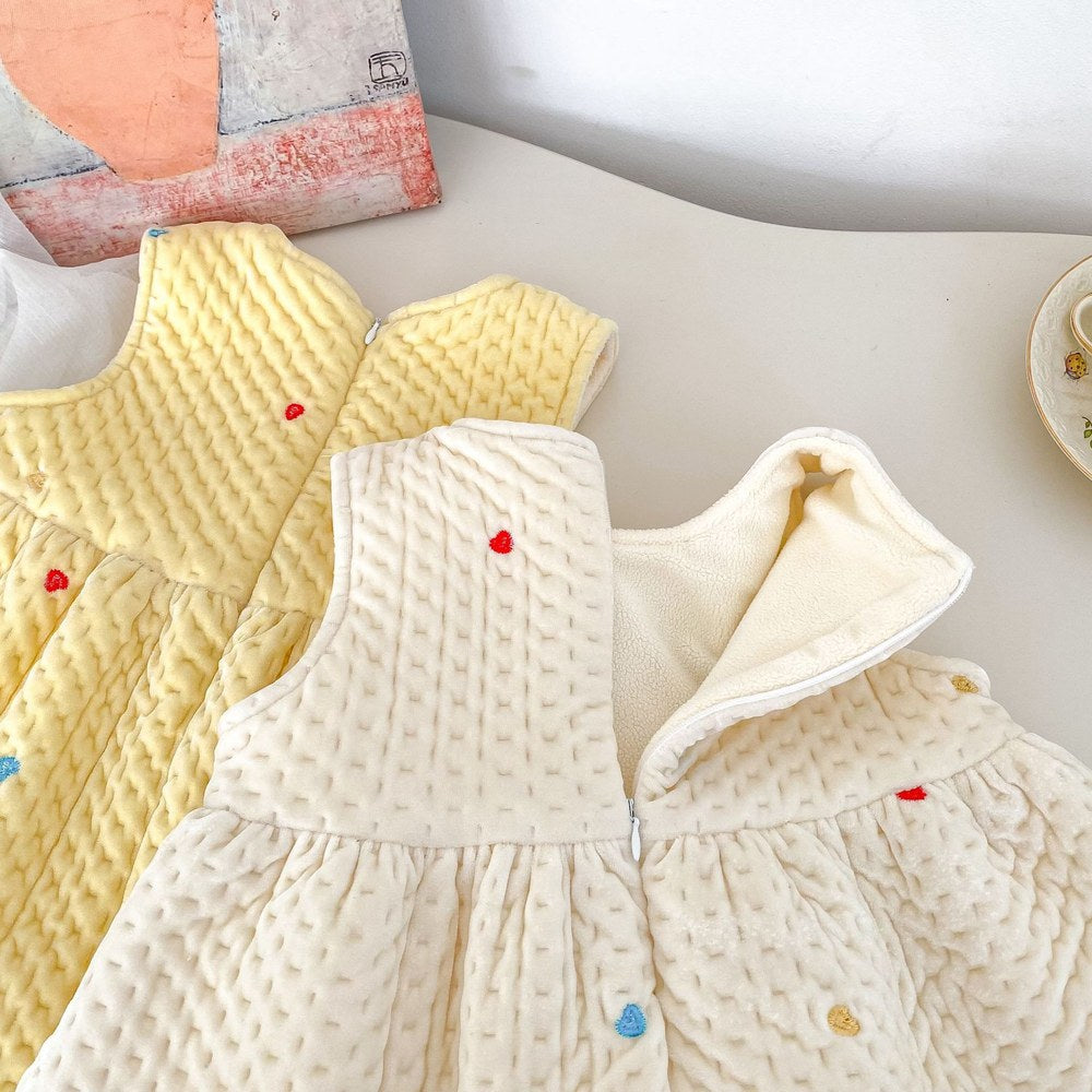 Baby Kids Girls Hearts Pattern Sleeveless Wear-Outside Thick Dress Vest