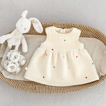 Baby Kids Girls Hearts Pattern Sleeveless Wear-Outside Thick Dress Vest