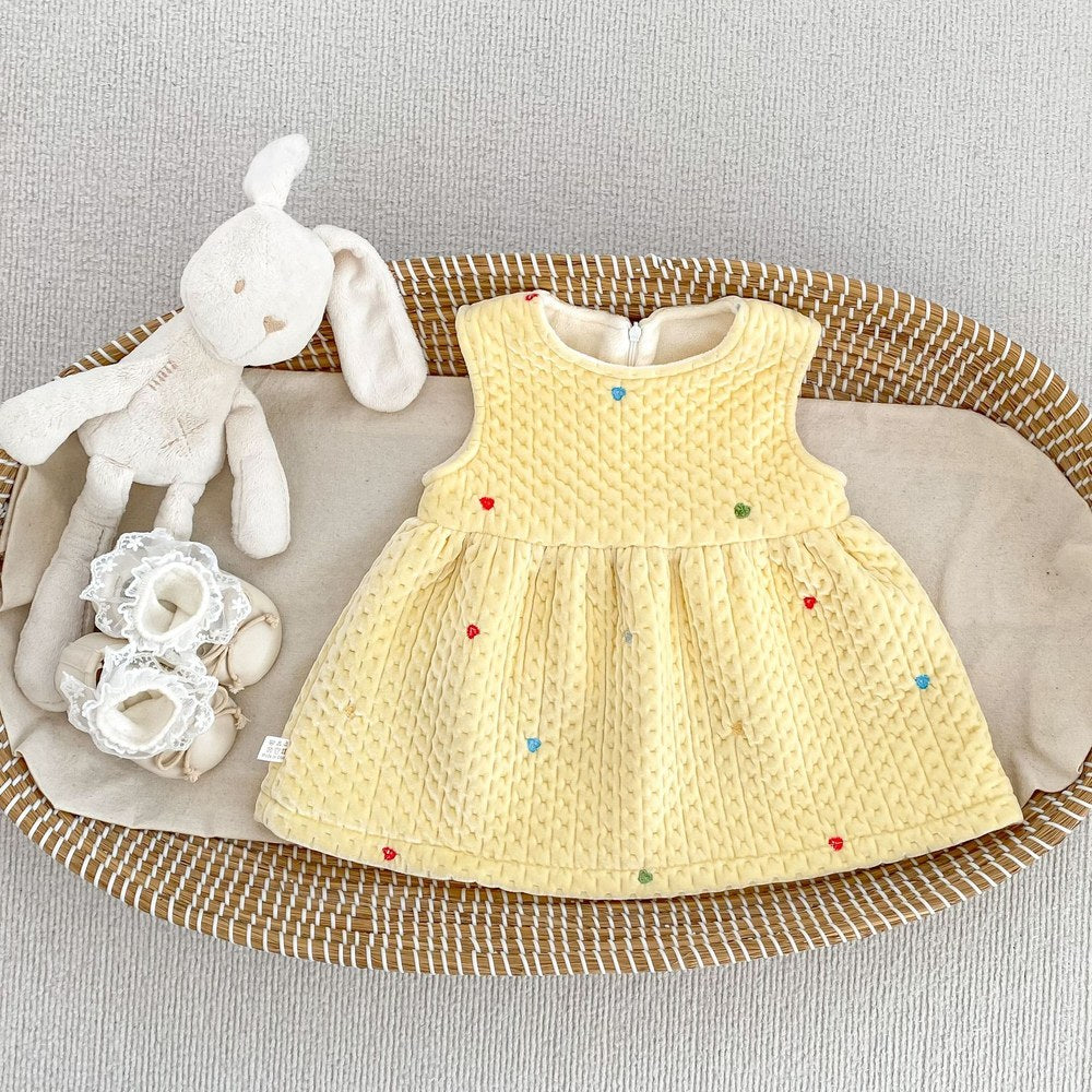Baby Kids Girls Hearts Pattern Sleeveless Wear-Outside Thick Dress Vest