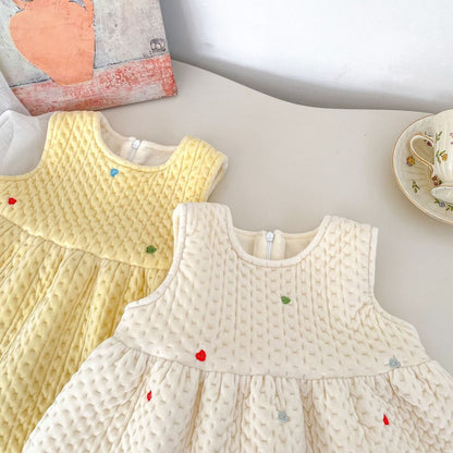 Baby Kids Girls Hearts Pattern Sleeveless Wear-Outside Thick Dress Vest