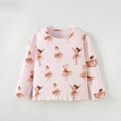Baby Kids Girls Cartoon Pattern Long Sleeves Top