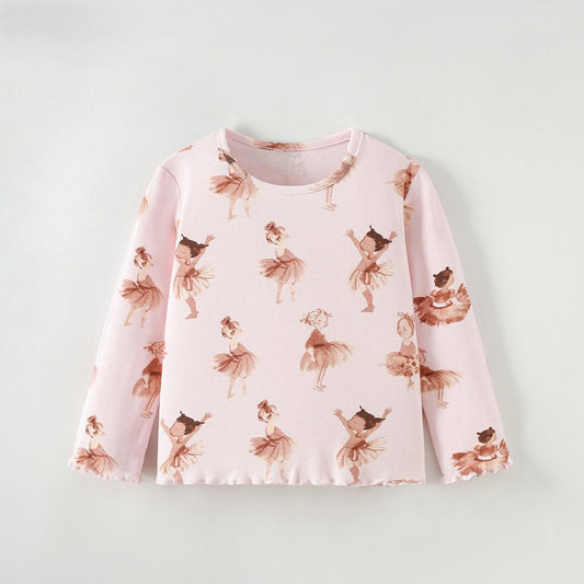 Baby Kids Girls Cartoon Pattern Long Sleeves Top