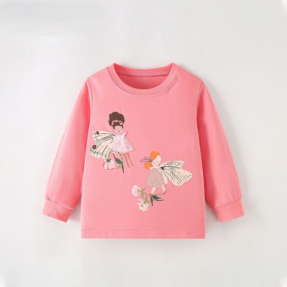 Baby Kids Girls Cartoon Pattern Long Sleeves Top