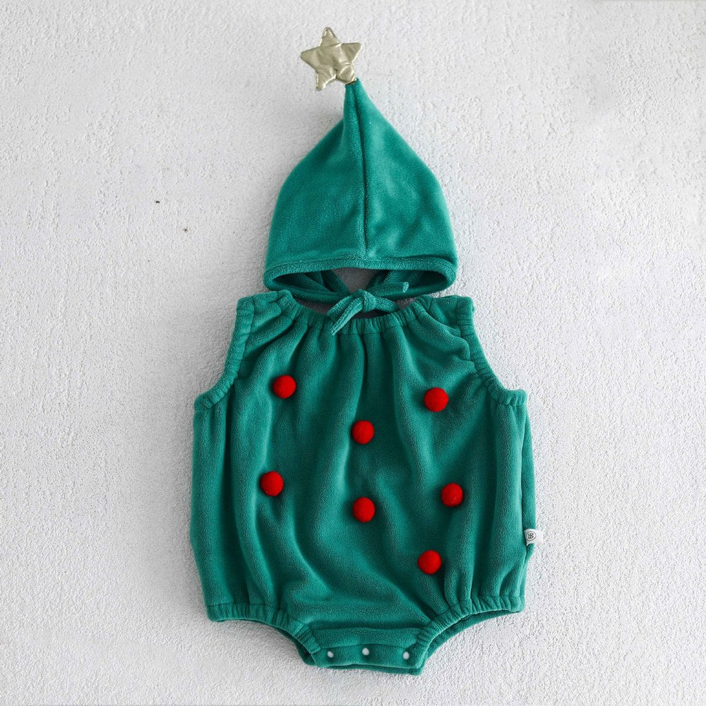 Christmas Baby Unisex Sleeveless Bodysuit with Hat