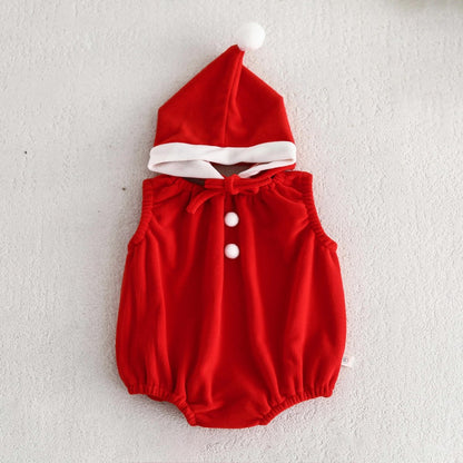 Christmas Baby Unisex Sleeveless Bodysuit with Hat