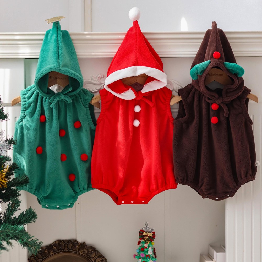 Christmas Baby Unisex Sleeveless Bodysuit with Hat