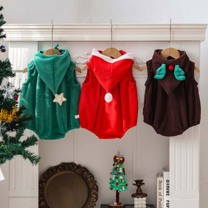 Christmas Baby Unisex Sleeveless Bodysuit with Hat