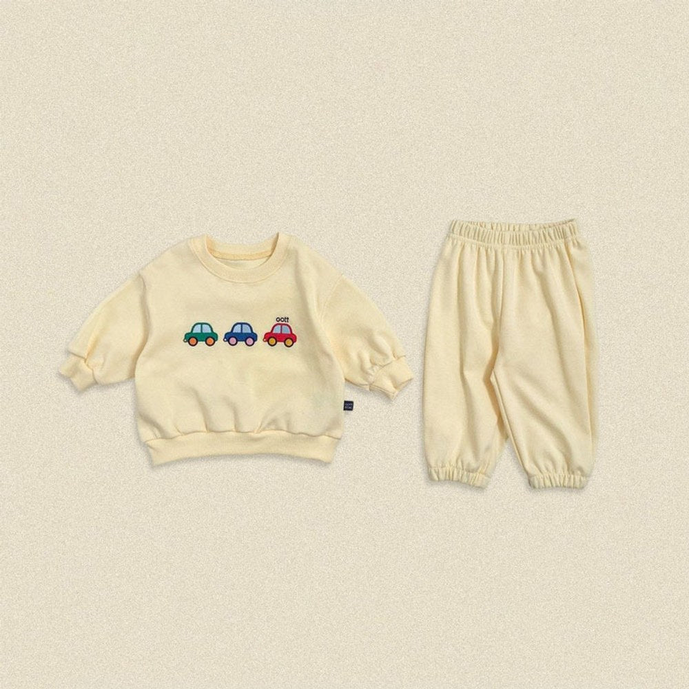 Baby Kids Cartoon Pattern Long Sleeves Sweatshirt and Plain Pants 2-piece Clothing Set