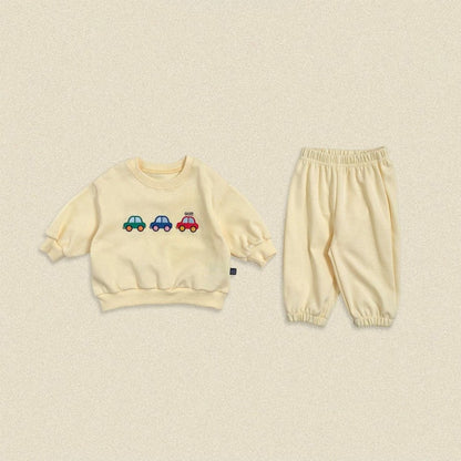 Baby Kids Cartoon Pattern Long Sleeves Sweatshirt and Plain Pants 2-piece Clothing Set