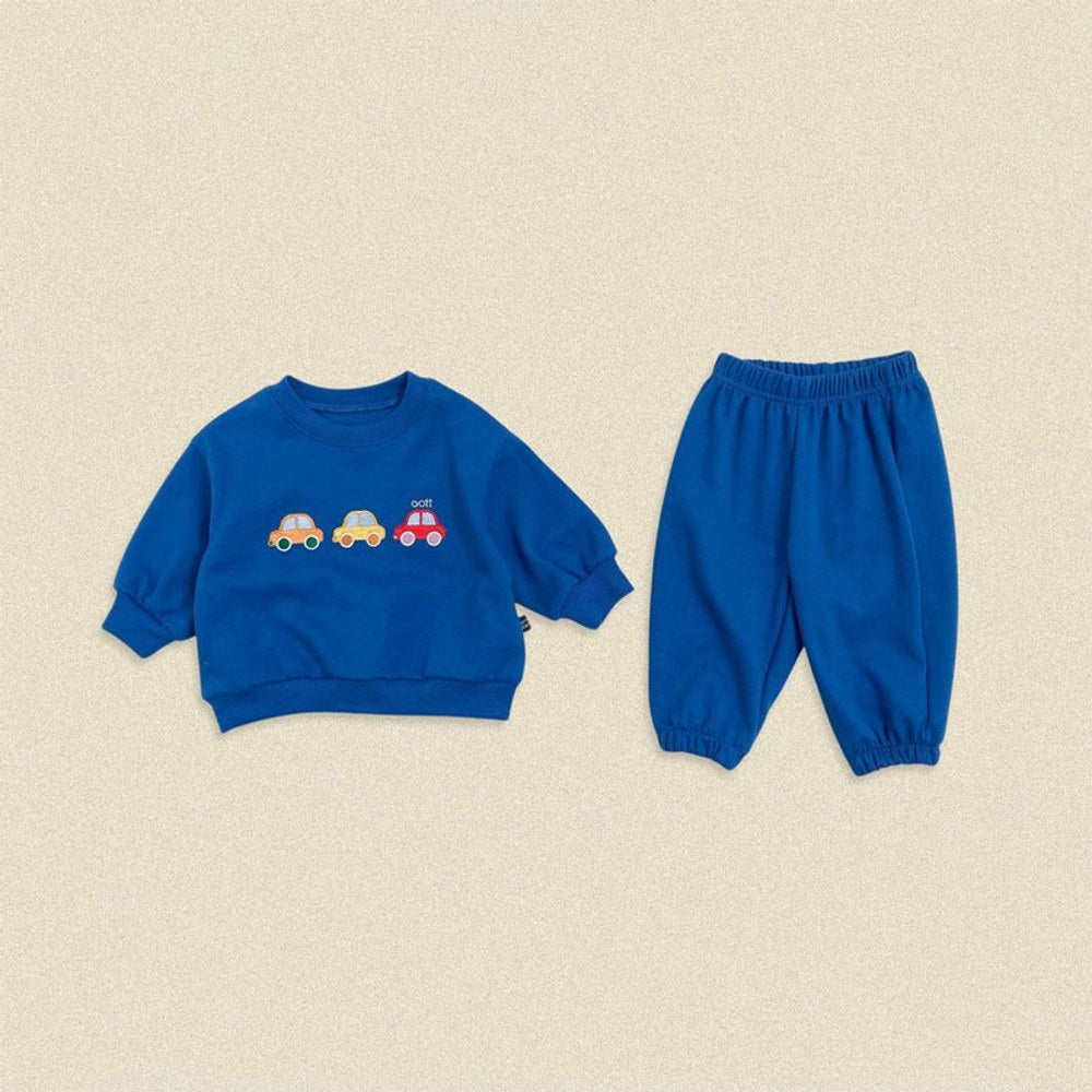 Baby Kids Cartoon Pattern Long Sleeves Sweatshirt and Plain Pants 2-piece Clothing Set