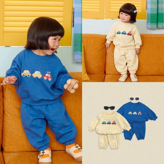 Baby Kids Cartoon Pattern Long Sleeves Sweatshirt and Plain Pants 2-piece Clothing Set