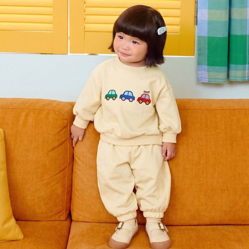 Baby Kids Cartoon Pattern Long Sleeves Sweatshirt and Plain Pants 2-piece Clothing Set