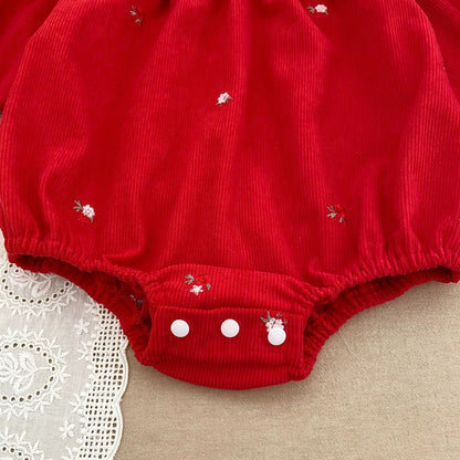 Baby Kids Girls Christmas Long Sleeves Flowers Embroidered Bodysuit
