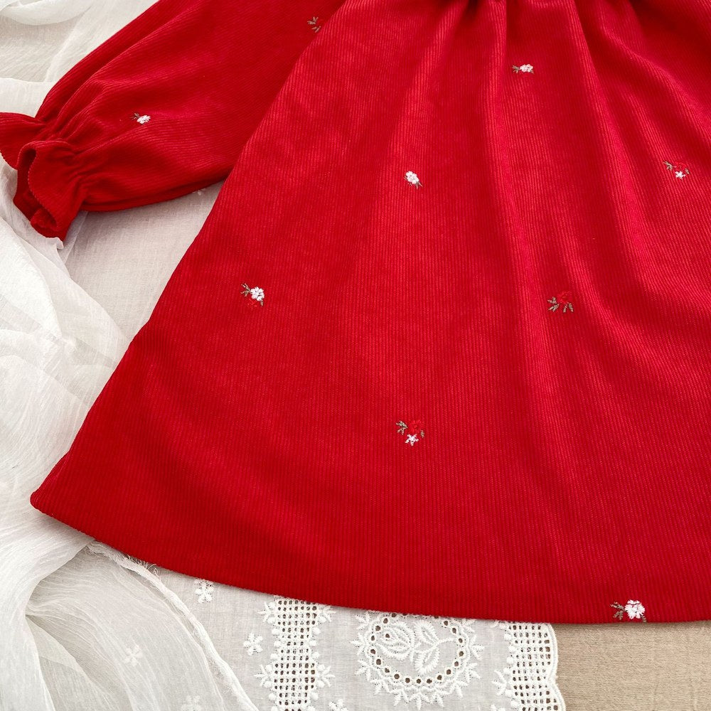 Baby Kids Girls Christmas Long Sleeves Flowers Embroidered Dress