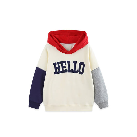 Baby Kids Boys Letters Pattern Color Patchwork Long Sleeves Hoodie