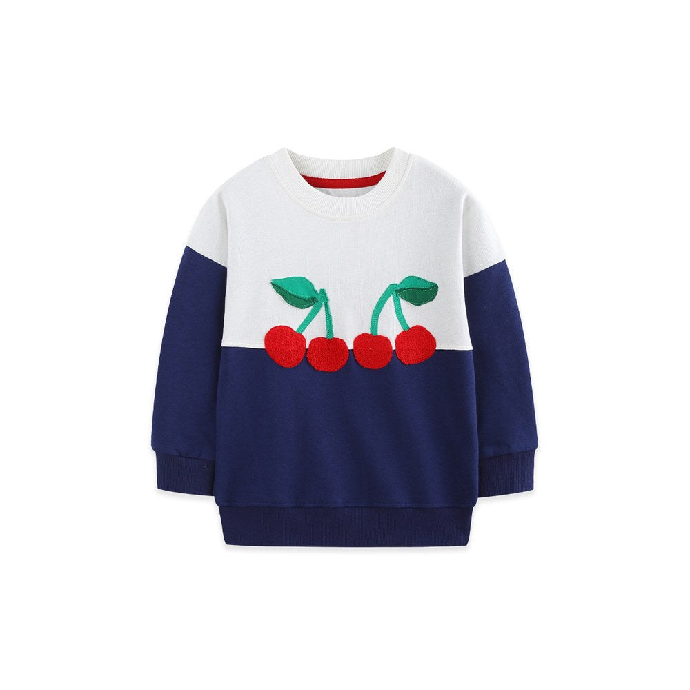 Kids Girls Cherry Pattern Crew Neck Long Sleeves Sweatshirt