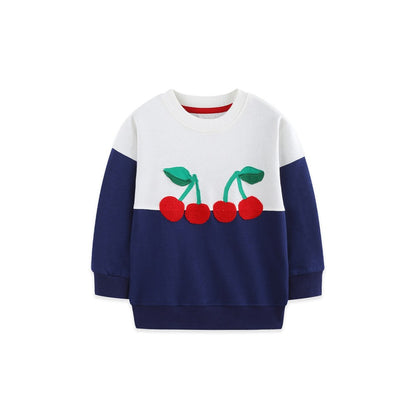 Kids Girls Cherry Pattern Crew Neck Long Sleeves Sweatshirt