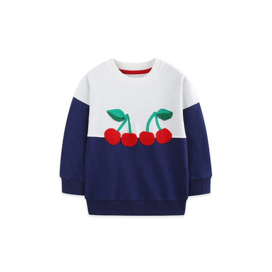 Kids Girls Cherry Pattern Crew Neck Long Sleeves Sweatshirt