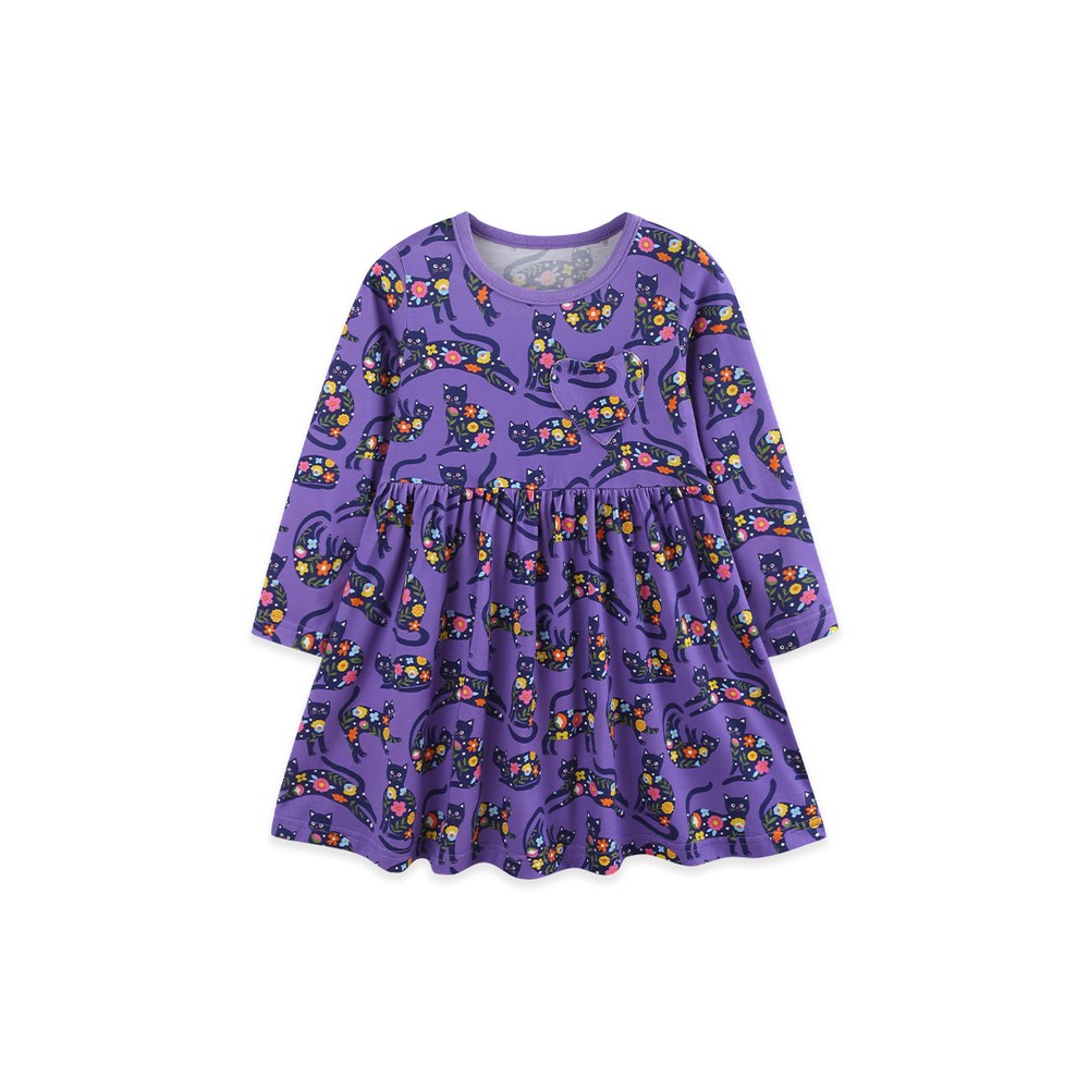 Baby Kids Girls Long Sleeves Cats Pattern Dress