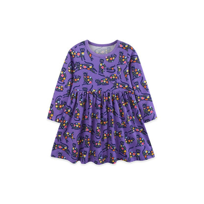 Baby Kids Girls Long Sleeves Cats Pattern Dress