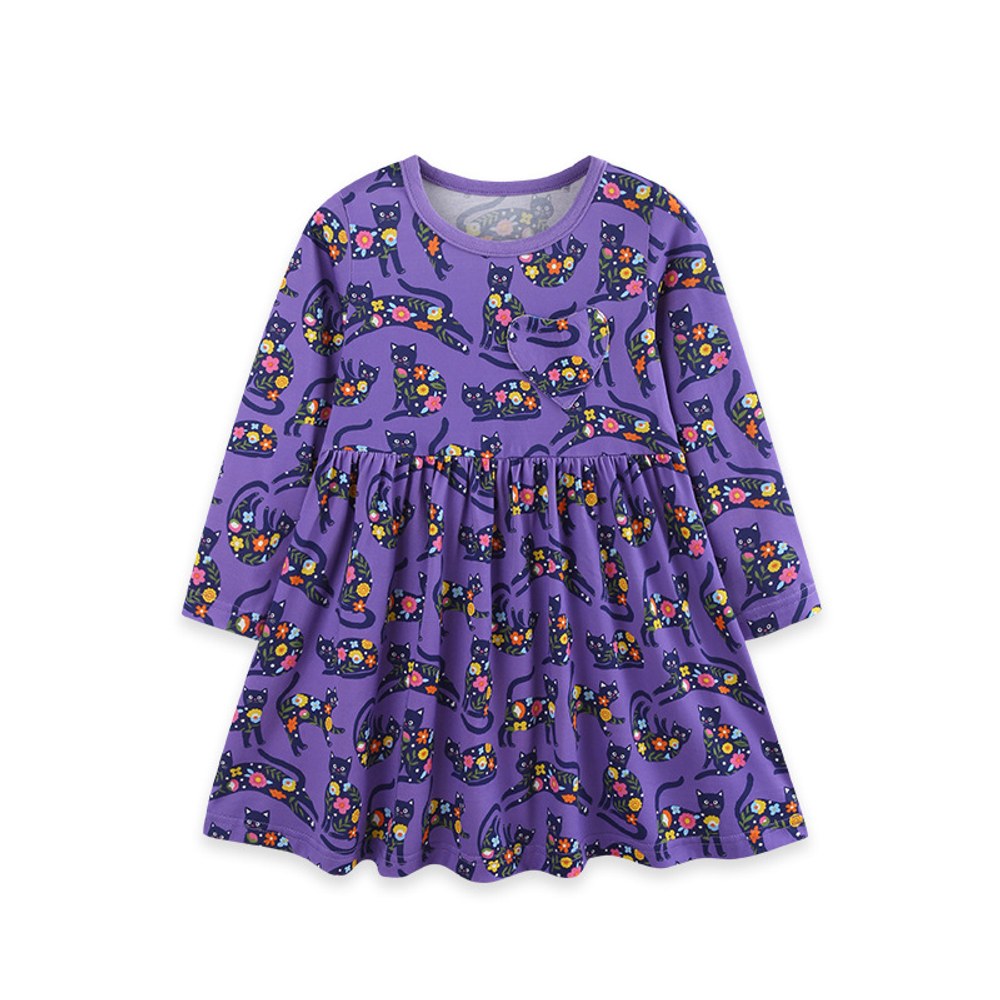 Baby Kids Girls Long Sleeves Cats Pattern Dress