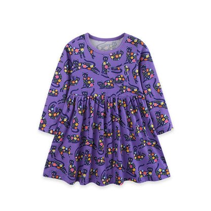 Baby Kids Girls Long Sleeves Cats Pattern Dress