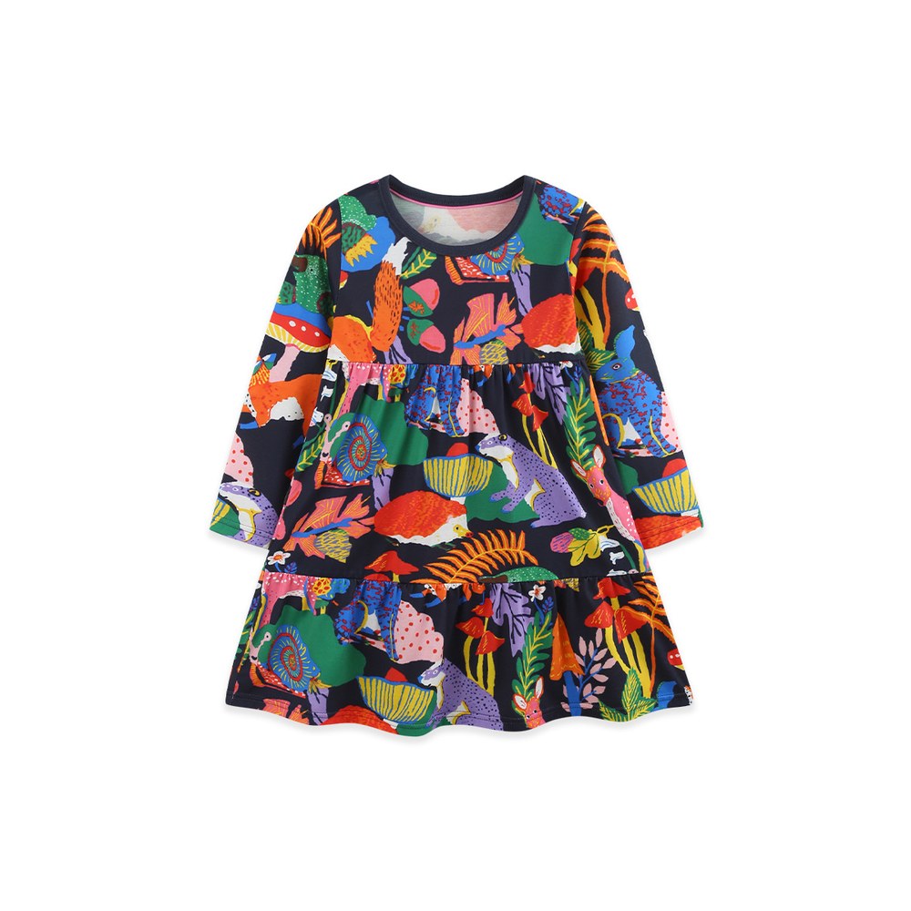 Baby Kids Girls Long Sleeves Colorful Pattern Dress