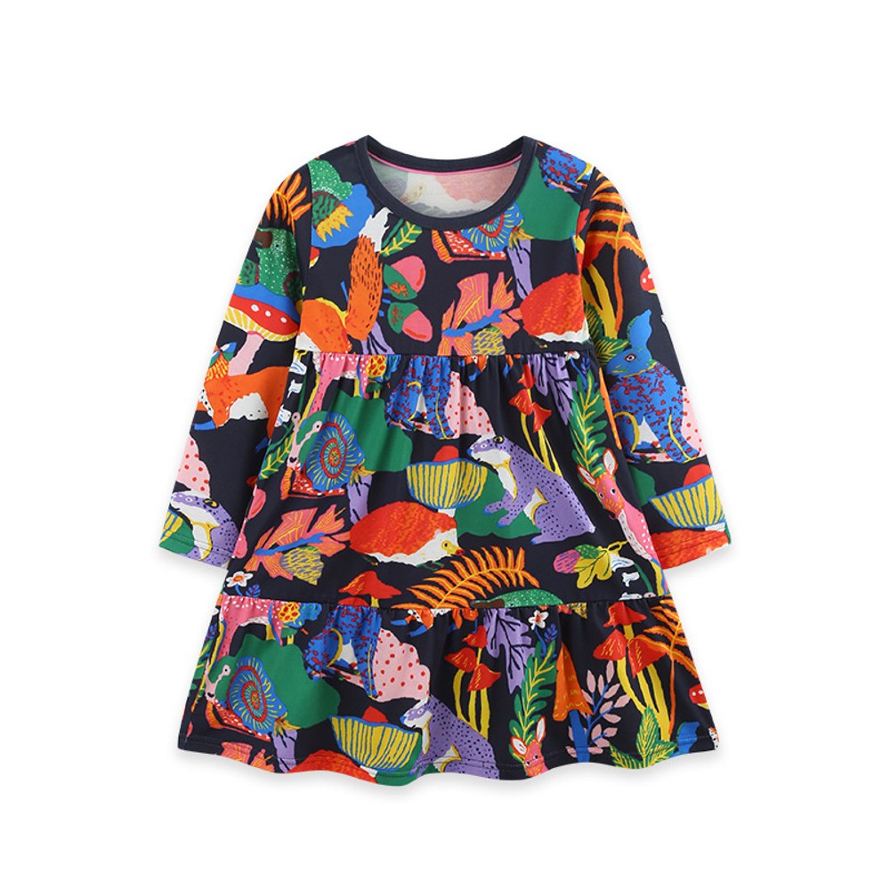 Baby Kids Girls Long Sleeves Colorful Pattern Dress