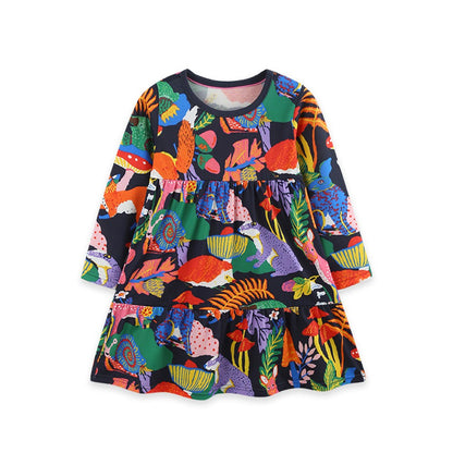 Baby Kids Girls Long Sleeves Colorful Pattern Dress