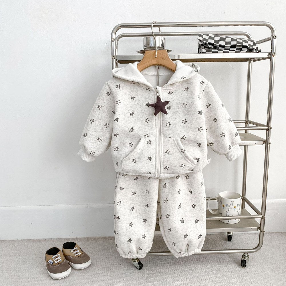 Baby Kids Stars Pattern Long Sleeves Coat and Pants 2-piece Clothing Set