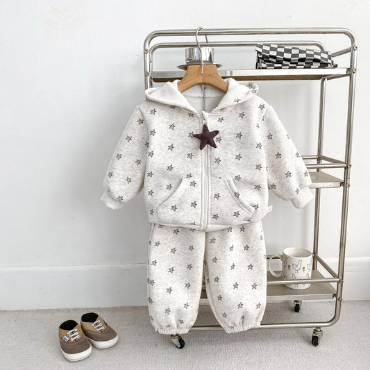 Baby Kids Stars Pattern Long Sleeves Coat and Pants 2-piece Clothing Set