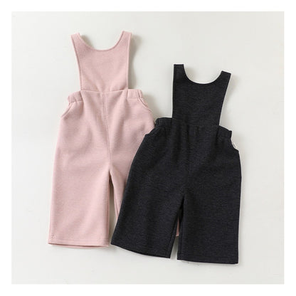 Baby Kids Unisex Sleeveless Solid Color Strap Rompers Overalls