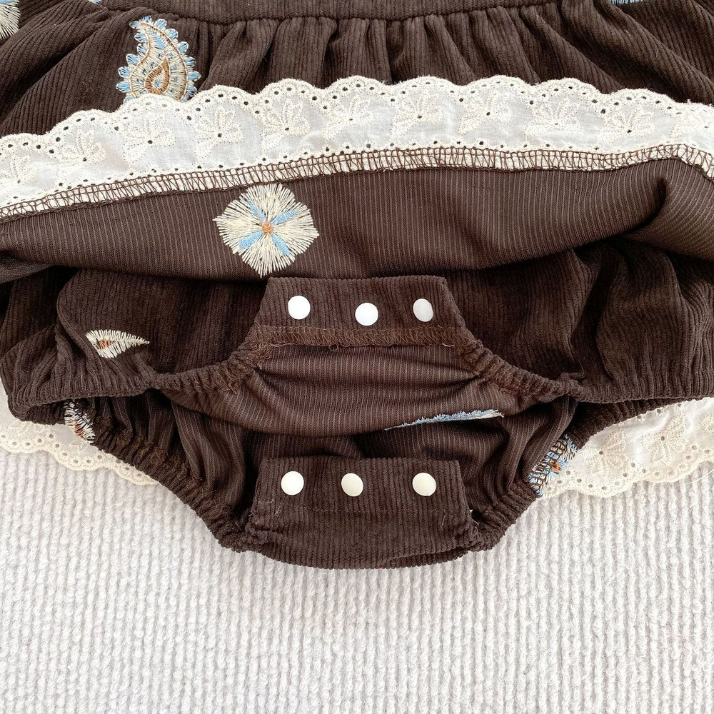 Baby Kids Girls Princess Long Sleeves Paisley Embroidered Pattern Bodysuit