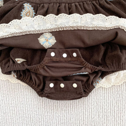 Baby Kids Girls Princess Long Sleeves Paisley Embroidered Pattern Bodysuit