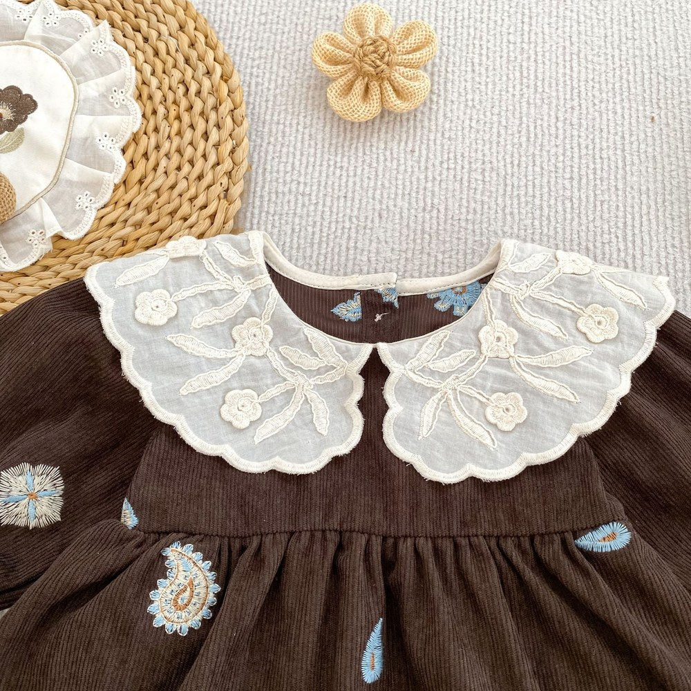 Baby Kids Girls Princess Long Sleeves Paisley Embroidered Pattern Bodysuit