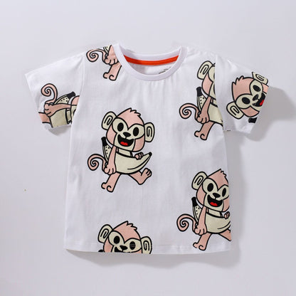Baby Kids Boys Animals Cartoon Pattern Short Sleeves T-Shirt