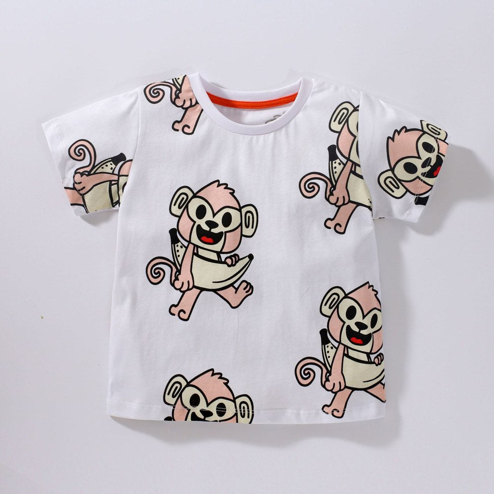 Baby Kids Boys Animals Cartoon Pattern Short Sleeves T-Shirt