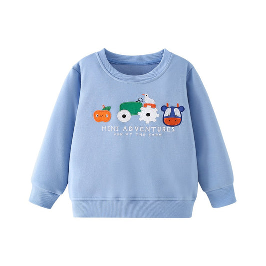 Kids Boys Cartoon Pattern Crew Neck Long Sleeves Sweatshirt