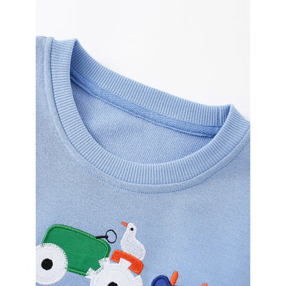 Kids Boys Cartoon Pattern Crew Neck Long Sleeves Sweatshirt