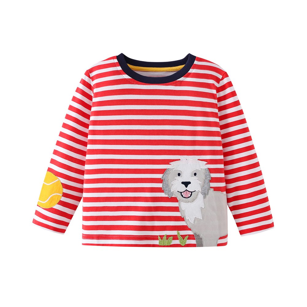 Kids Cartoon and Striped Pattern Crew Neck Long Sleeves Top