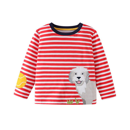 Kids Cartoon and Striped Pattern Crew Neck Long Sleeves Top