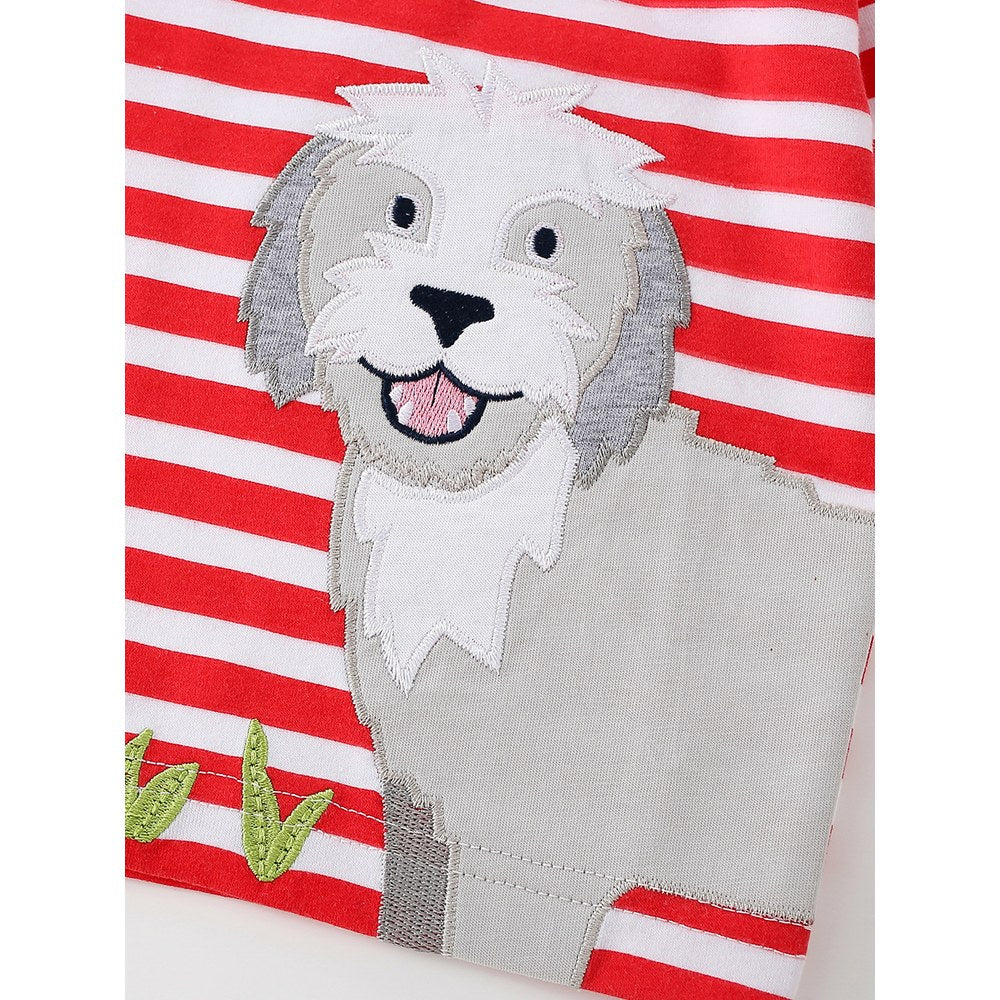 Kids Cartoon and Striped Pattern Crew Neck Long Sleeves Top