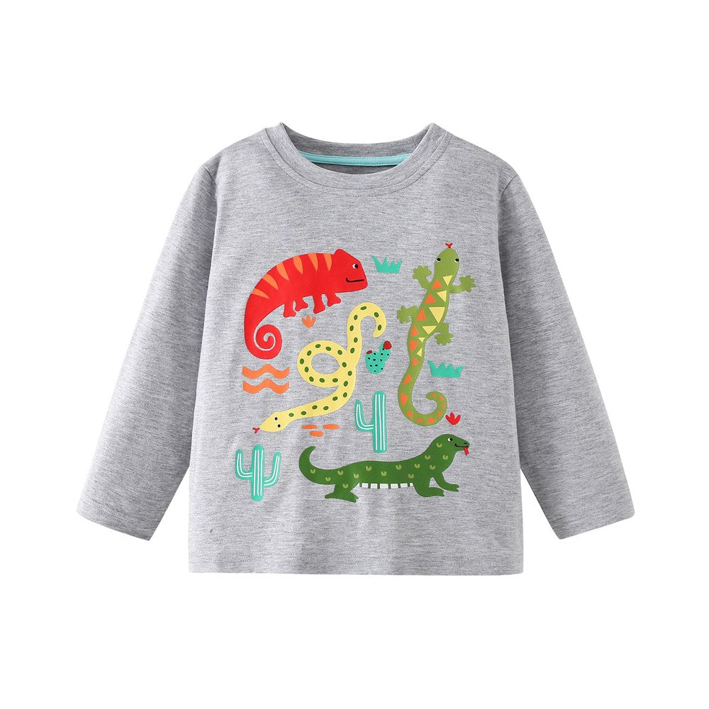 Kids Cartoon Pattern Crew Neck Long Sleeves Top