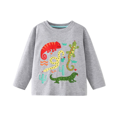 Kids Cartoon Pattern Crew Neck Long Sleeves Top
