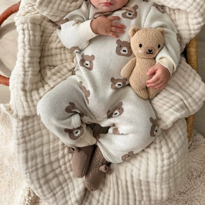 Baby Kids Long Sleeves Cartoon Pattern Knitted Rompers